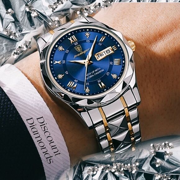 Men's Blue and Gold Poedagar Quartz Watch with Stainless Steel Band - Picture 4 of 5